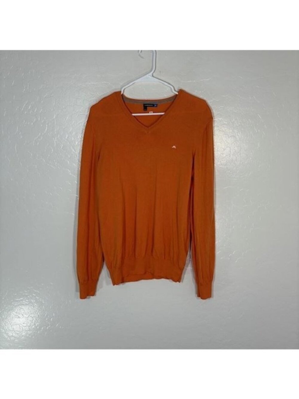 J.Lindeberg Sweater Mens Large Orange Lyman Tour Merino Wool Pullover Golf Knit